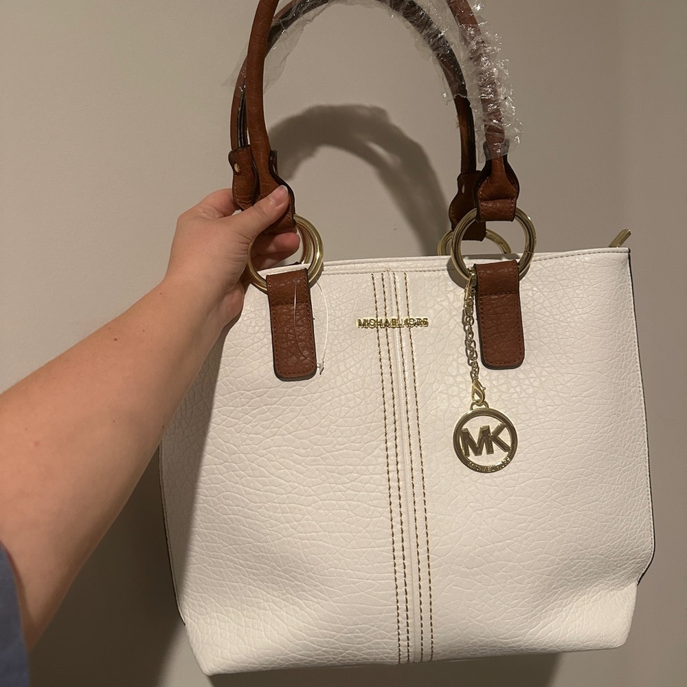 Michael Kors White and Brown Tote Bag
